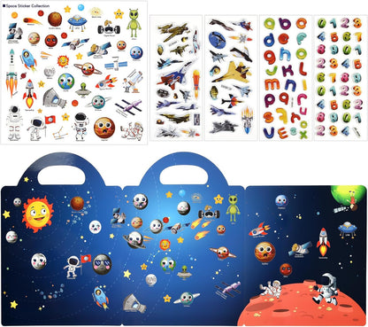 ASTARON Reusable Sticker Book for Toddlers, 88 Pcs Dinosaur Stickers Road Trip Activities Car Airplane Activities Travel Toys for Kids, Kids Quiet Time Activities (2-6 Age)