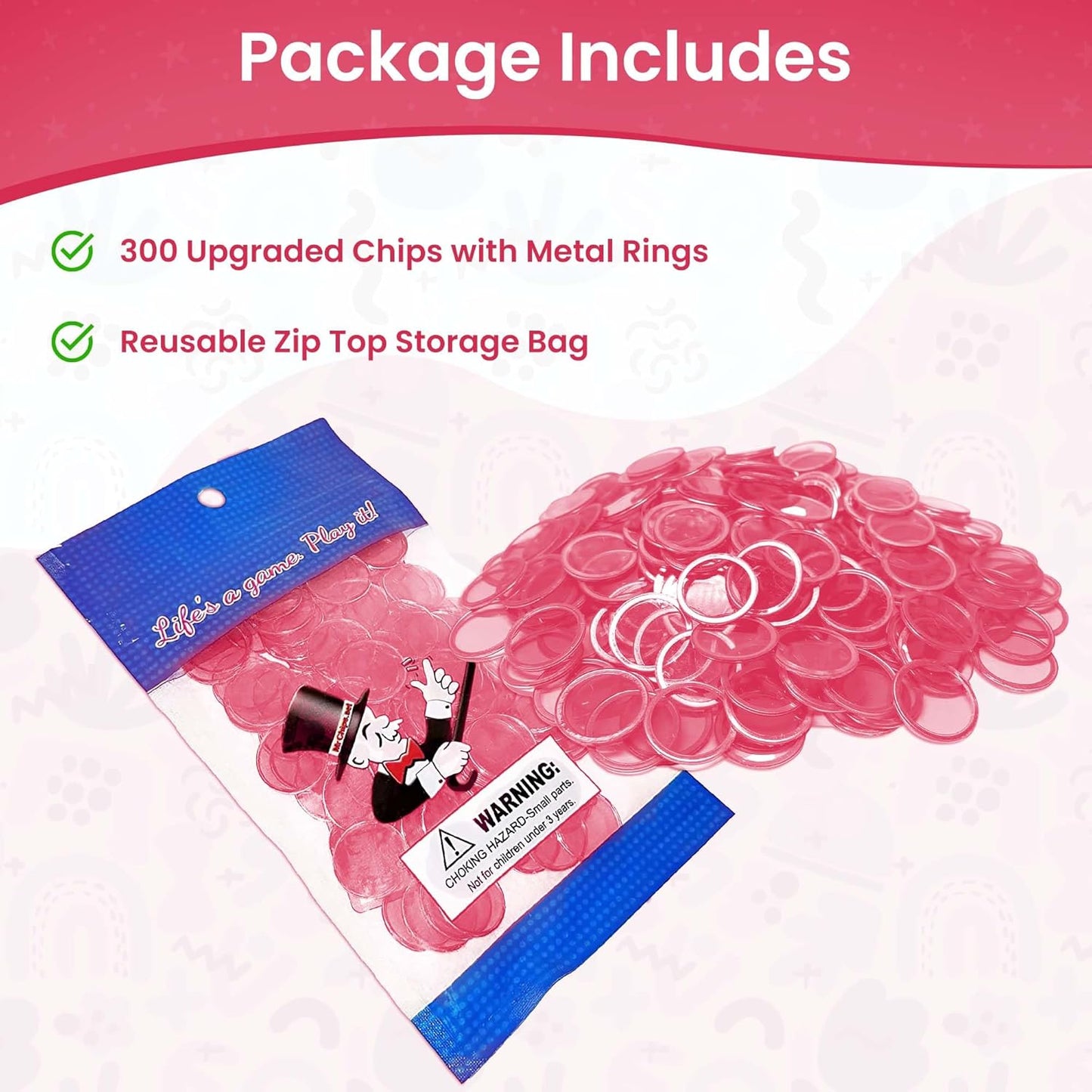 MR CHIPS Magnetic Bingo Chips with Metal Ring 3/4 Inch 300 Upgraded Pieces Red Transparent - Available in 7 Colors A Reusable Storage Bag