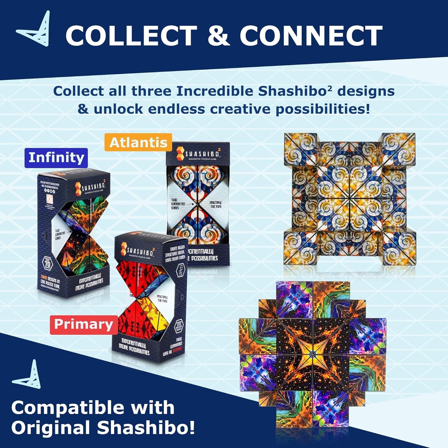 Shashibo Octa Shape Shifting Box - STEM Fidget Toy with Ultra Strong Magnets, Perfect Sensory Gift for Kids, Teens, and Adults – Pairs w/All Shashibo Cubes (Infinity)