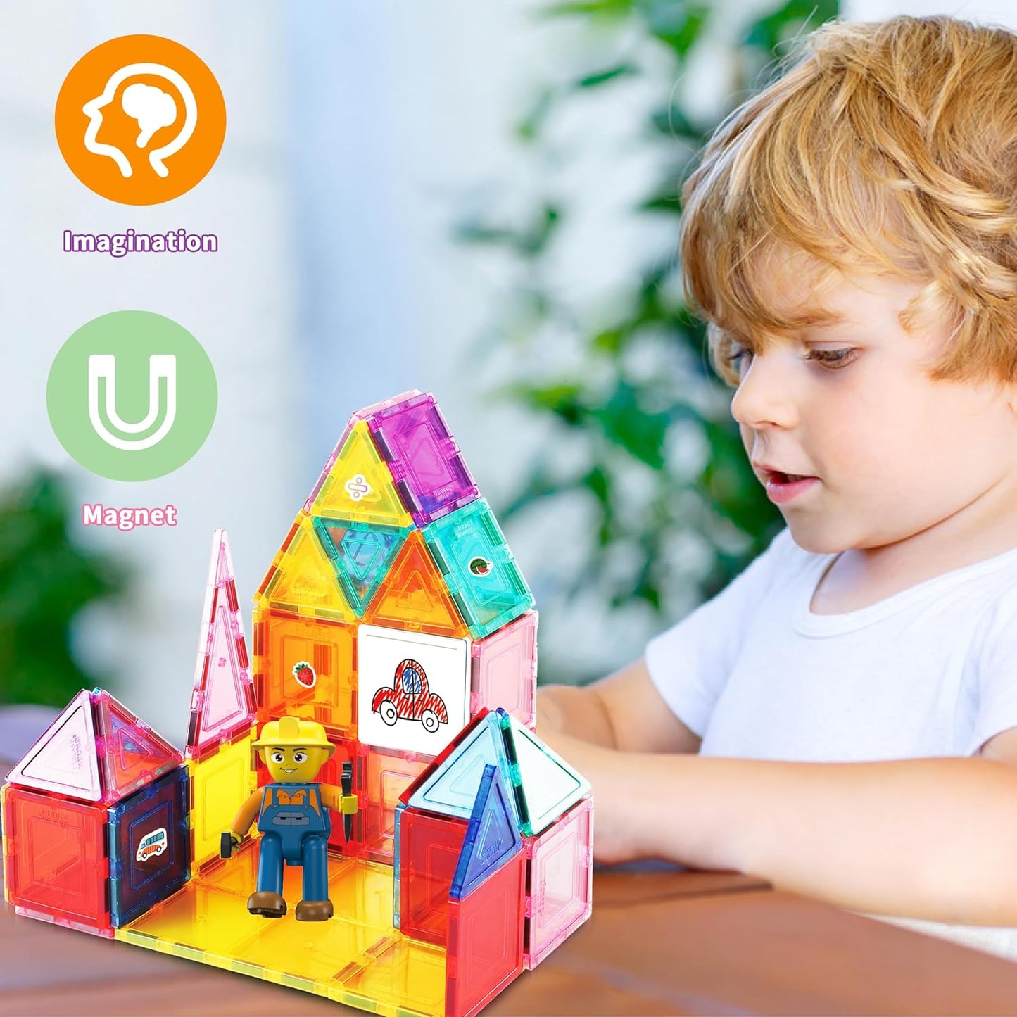 PicassoTiles 101 PCs Magnetic Tiles Building Block with Storage Case Included Bold Colors Travel Carry Case Construction Set for Boys & Girls Great Gift Preschool Kindergarten Montessori Playing Toys
