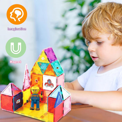 PicassoTiles 101 PCs Magnetic Tiles Building Block with Storage Case Included Bold Colors Travel Carry Case Construction Set for Boys & Girls Great Gift Preschool Kindergarten Montessori Playing Toys
