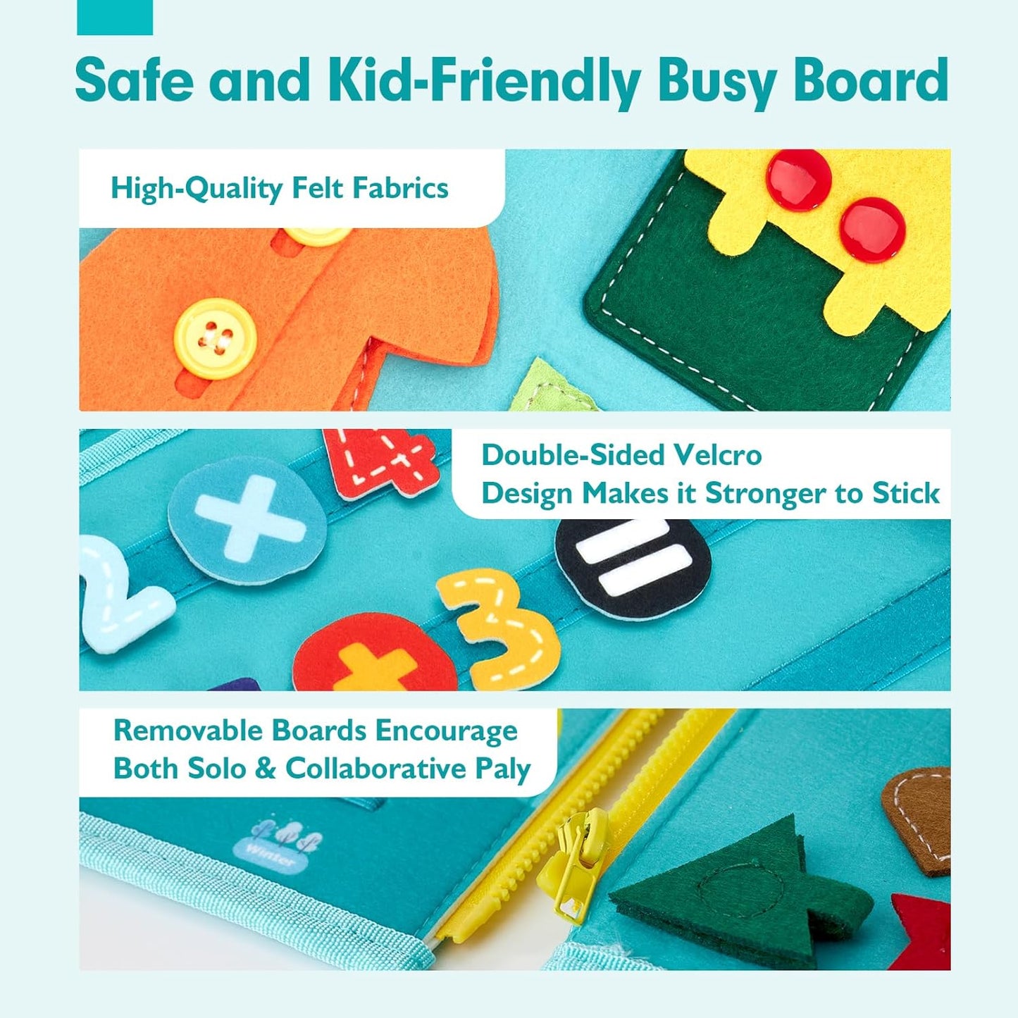 hahaland Busy Board for Toddlers - Montessori Toys Preschool Learning Activities with Life Skills, Alphabet, Number, Shape, Color, Animal, Weather - Toddler Boy Learning Educational Toys, Travel Toys