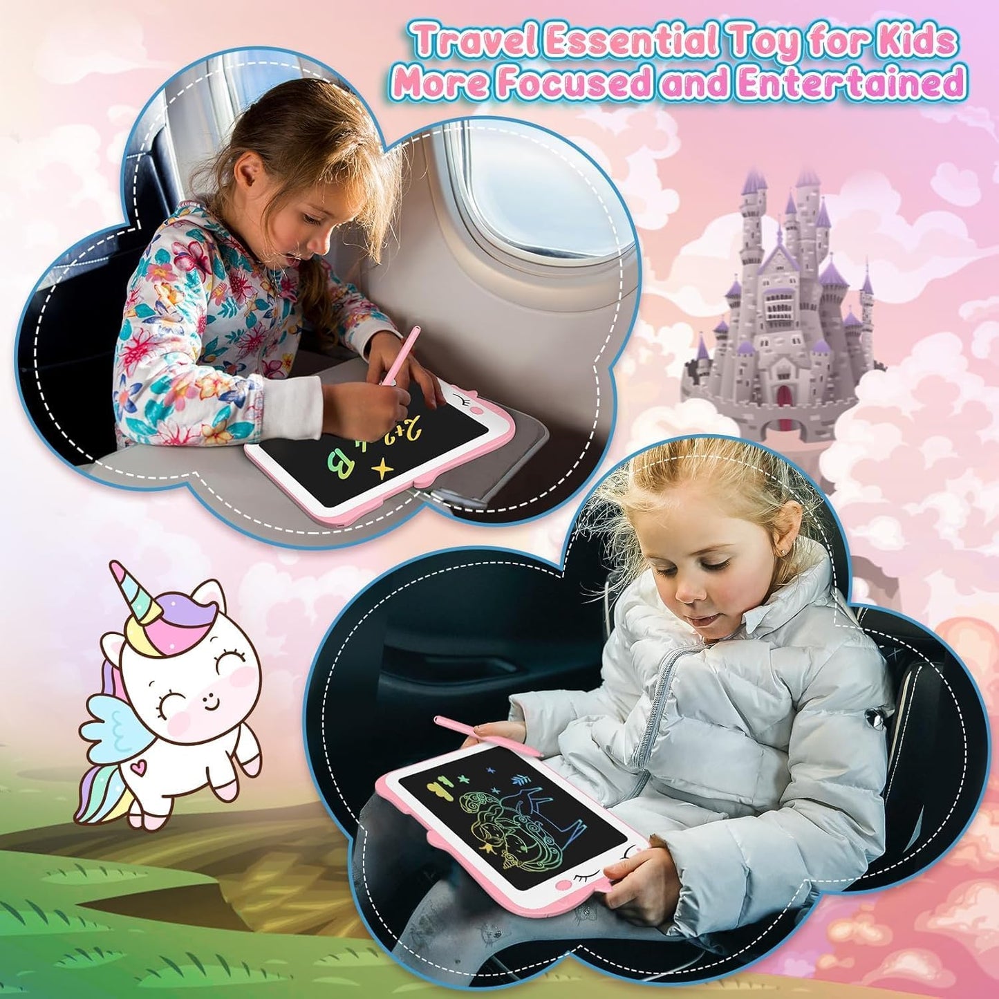 Kids LCD Writing Tablet, 10.5 Inch Colorful Electronic Board Drawing Pad, Electronic Erasable Doodle Tablet for Boys Girls Gifts for Toddler Educational Travel Birthday(Pink)