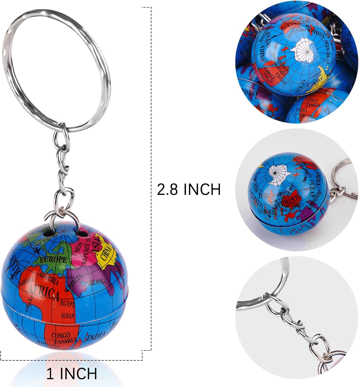 PROLOSO 48 Pcs Globe Keychains Bulk for Kids World Planet Earth Theme Keyrings Toy 1 Inch