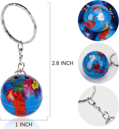 PROLOSO 48 Pcs Globe Keychains Bulk for Kids World Planet Earth Theme Keyrings Toy 1 Inch