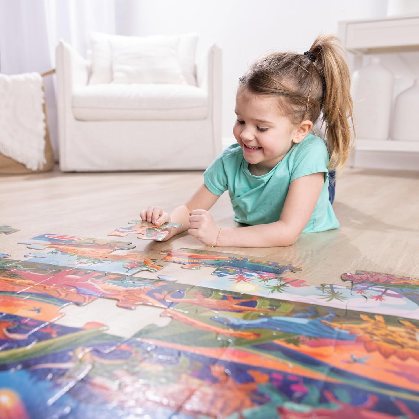 Melissa & Doug Dinosaurs Jumbo Floor Puzzle, 48-Piece Prehistoric-Themed Jigsaw Puzzle with Dinosaurs and Illustrated Guide, 3 x 2 Foot Kids Puzzles for Toddlers Ages 3+