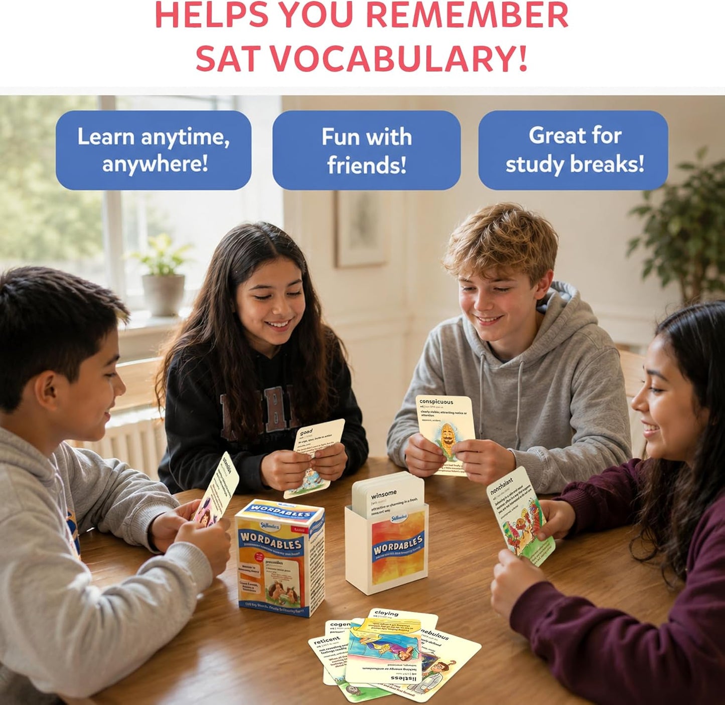 Skillmatics Vocabulary Flash Cards for Kids - Learn 100 Words with Wordplay, Visuals, & Soundplay, Educational Gift for Ages 8, 9, 10 & Up, Screen-Free Language Game