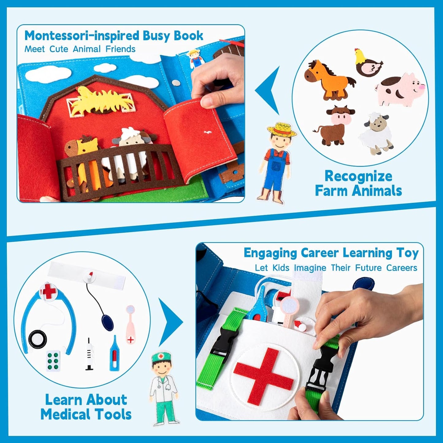 Daily Life of Girls Busy Book for Toddlers,Montessori Busy Books,Preschool Felt Busy Quiet Book Learning Life Skills,House Pretend Play Dress UP Game,Montessori Toys for 3 4 5 Years Autism Sensory