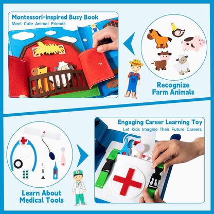 Daily Life of Girls Busy Book for Toddlers,Montessori Busy Books,Preschool Felt Busy Quiet Book Learning Life Skills,House Pretend Play Dress UP Game,Montessori Toys for 3 4 5 Years Autism Sensory