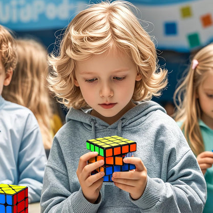 AuntyFey 5 Pack Magic Speed Cube Set - 2x2, 3x3, 4x4, Triangle Megaminx Speed Cubes for Kids & Adults