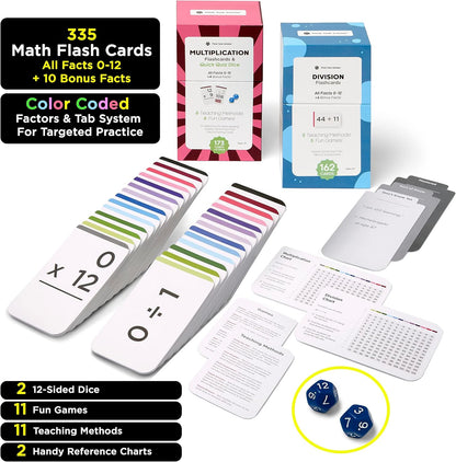 Award-Winning Math Flash Cards – 152 Multiplication & Division Facts (1–12) – 2 Facts Per Card with Visual Aids – Bonus Word Problems, Games & Durable Cardstock – Grades 2–6