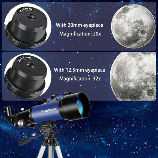 Telescope for Kids Beginners, 70mm Aperture 400mm Astronomical Refracting Telescope for Adults Students - Travel Telescopes with Tripod, Phone Adapter(Ocean Blue)