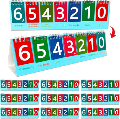 5 Pack Student Place Value Flip Chart Double-Sided with Whole Numbers and Decimals 1st 2nd 3rd Grade Math Learning Tool to Count by Ones, Tens, Hundreds, Thousands and Millions Classroom Must Haves