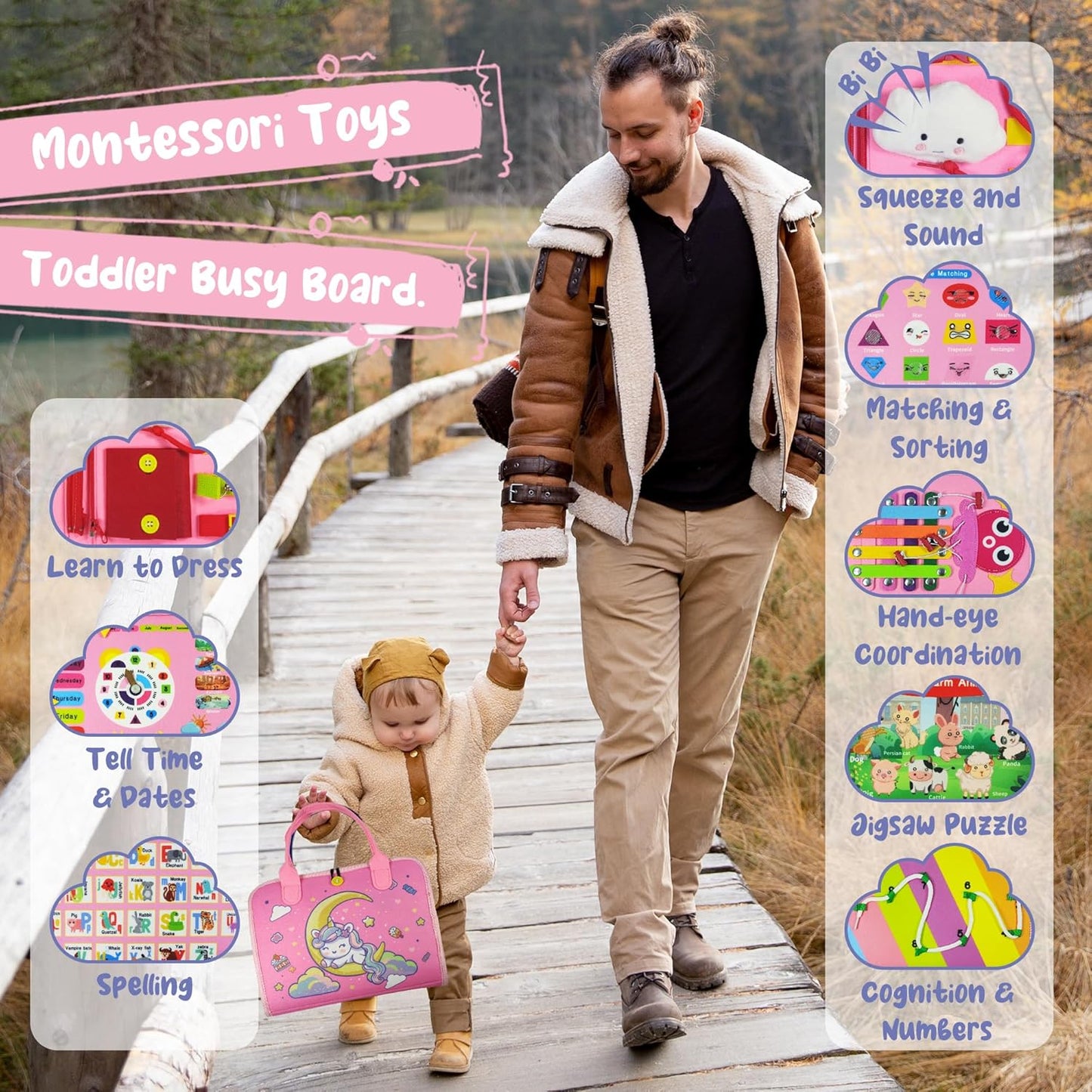 TenFans Busy Board - Montessori Toys for 3+ Year Old - Sensory Toys for Toddlers 3-5 - Gifts for Boys Learning Fine Motor Skills - Educational Activities Travel Toys for Car Airplane