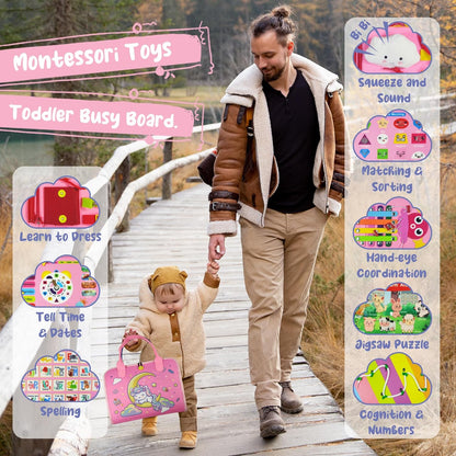 TenFans Busy Board - Montessori Toys for 3+ Year Old - Sensory Toys for Toddlers 3-5 - Gifts for Boys Learning Fine Motor Skills - Educational Activities Travel Toys for Car Airplane