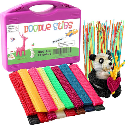 CALPALMY (800 PCS Wax Sticks for Kids, Bendable Wax Yarn Sticks - 13 Neon Colors Doodle Stigs Travel Kit - DIY Crafts and Home Partty, School Project Supplies; Great Sensory Fidget Toy for Kids