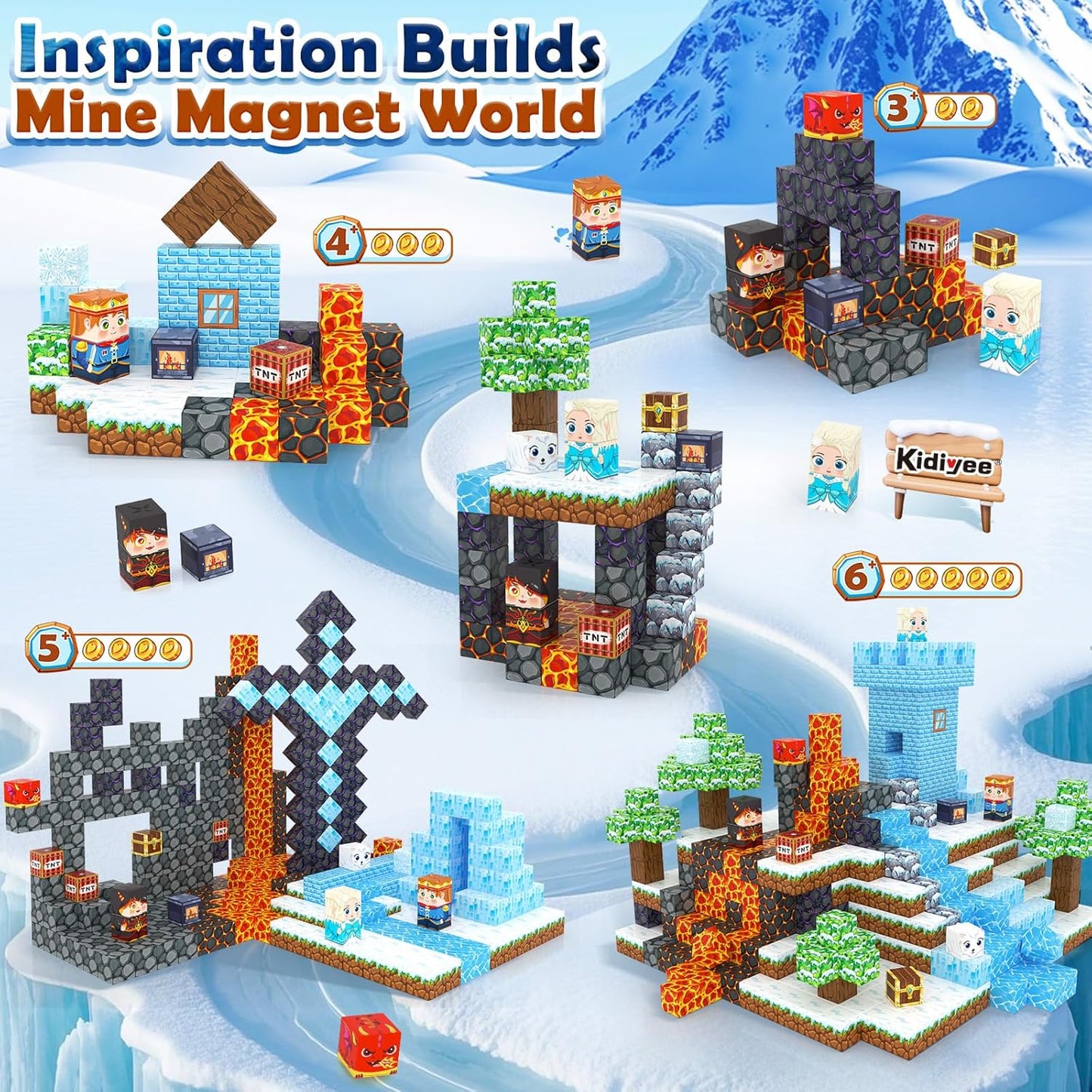 Magnetic Blocks, Build Mine Magnet World Forest Farm Edition, Magnetic Building Blocks for Kids Ages 4-6 6-8 8-12, Sensory STEM Toys for Boys & Girls