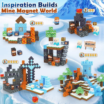 Magnetic Blocks, Build Mine Magnet World Forest Farm Edition, Magnetic Building Blocks for Kids Ages 4-6 6-8 8-12, Sensory STEM Toys for Boys & Girls