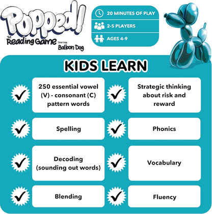 Popped! Reading Game - Learn Reading Skills in Weeks - Exciting Phonics Game for Kids Ages 4-9 - CVC Educational Game Must Haves for Preschool, Kindergarten, 1st - 3rd Grade