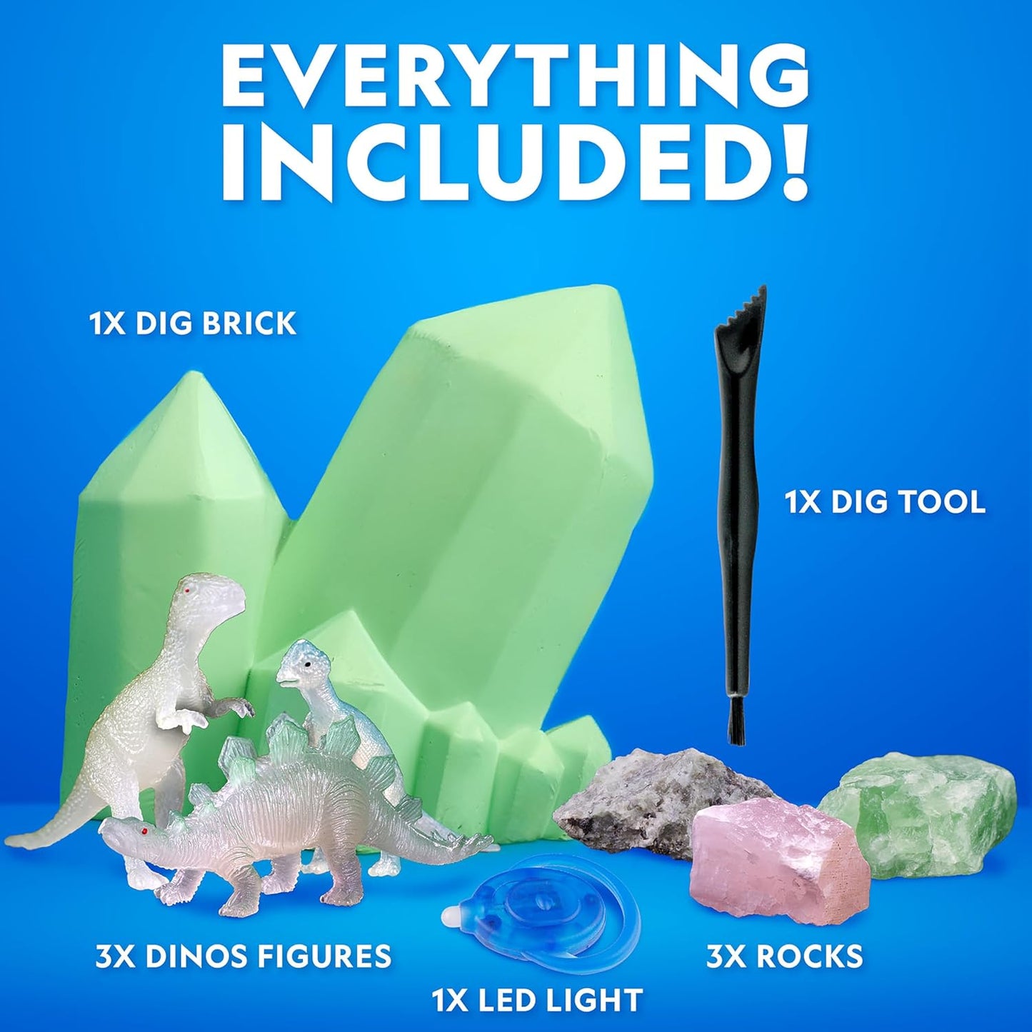 National Geographic Glow in The Dark Dig Kit - Excavate 6 Glow in The Dark Rocks & Dinosaurs from a Glowing Brick, Rock Collection, Science Kits for Kids, Rock Kit for Kids, STEM Kits, Dinosaur Toys