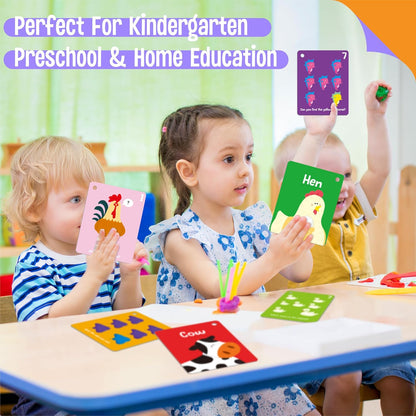 50 PCS Kid First Cognitive Flashcards,Double Sided Printed 7 in 1 Colorful Cards Alphabet,Numbers, Foods,Animals,Shapes,Colors with 3 Reclosable Rings,Learning Tool for Pre-K Kindergarten Toddlers