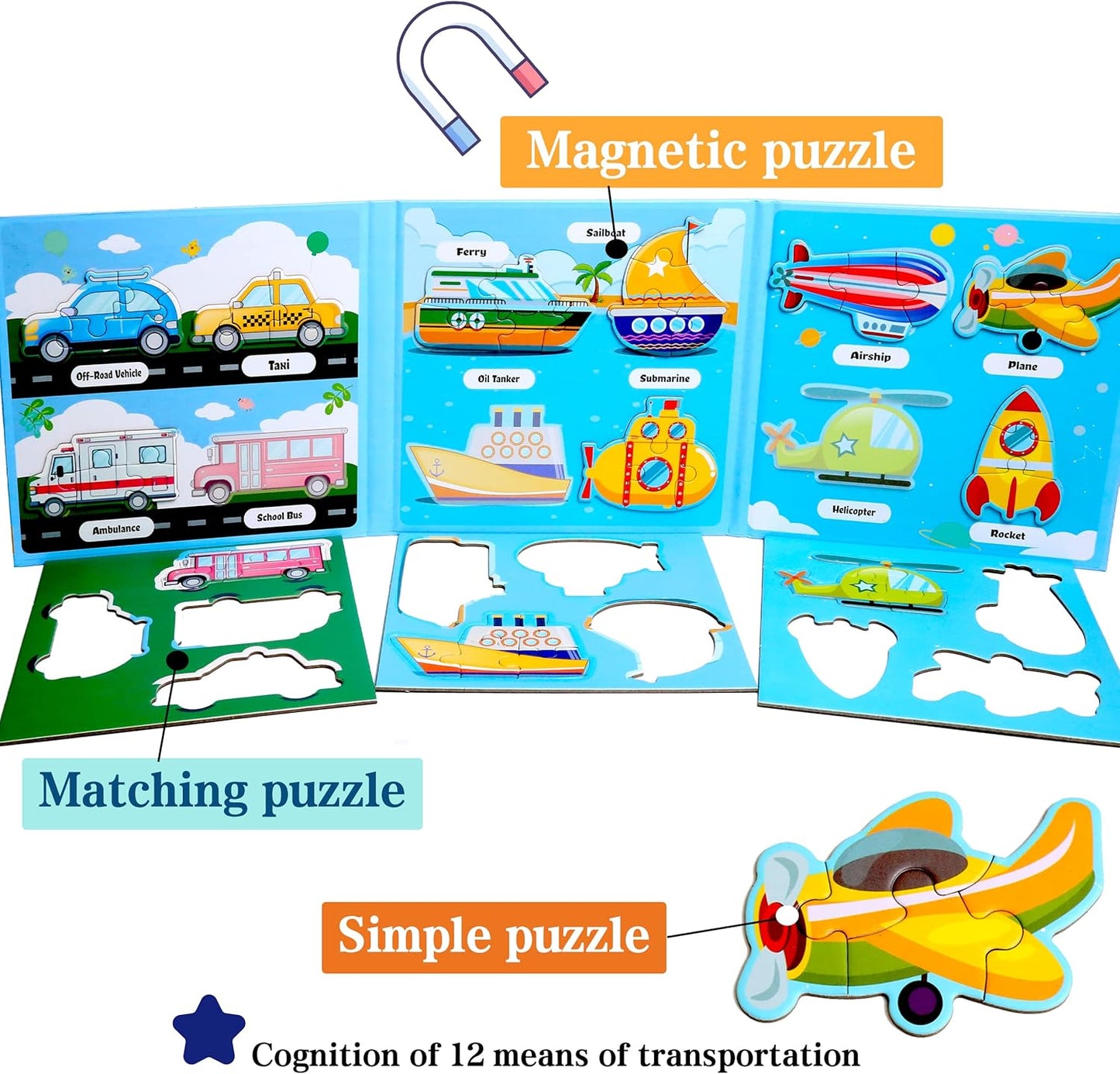 Magnetic Puzzles for Kids Ages 1-3, Travel Toddler Puzzles Ages 2-4 Year, Excavator Refrigerator Magnet for Kids Learning Gift for Road Trip
