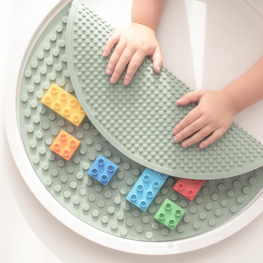 Inspire My Play - Silicone Building Blocks Baseplate - Compatible with All Major Building Block Brands - Double Sided for Large Building Blocks - Perfect Accessory for Sensory PlayTray - Stone