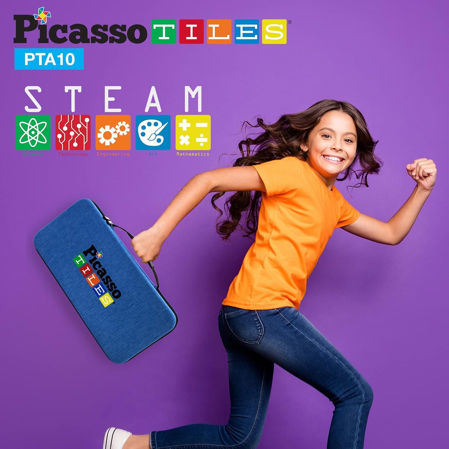 PicassoTiles Magnetic Expression Puzzle Cube + Toys Carrying Case, 8pc Magnet Blocks w/ 36 Emotion Game Card Included, Magnetic Tile Construction Block Travel Bag, EVA Waterproof Storage Organizer Box