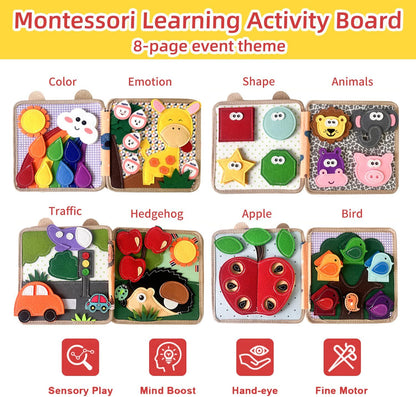 Montessori Busy Book, Suitable for Toddlers Aged 1-3, Felt Sensory Activity Book, Children's Travel Toy, Quiet Book Busy Board, Birthday Gift for Boys and Girls