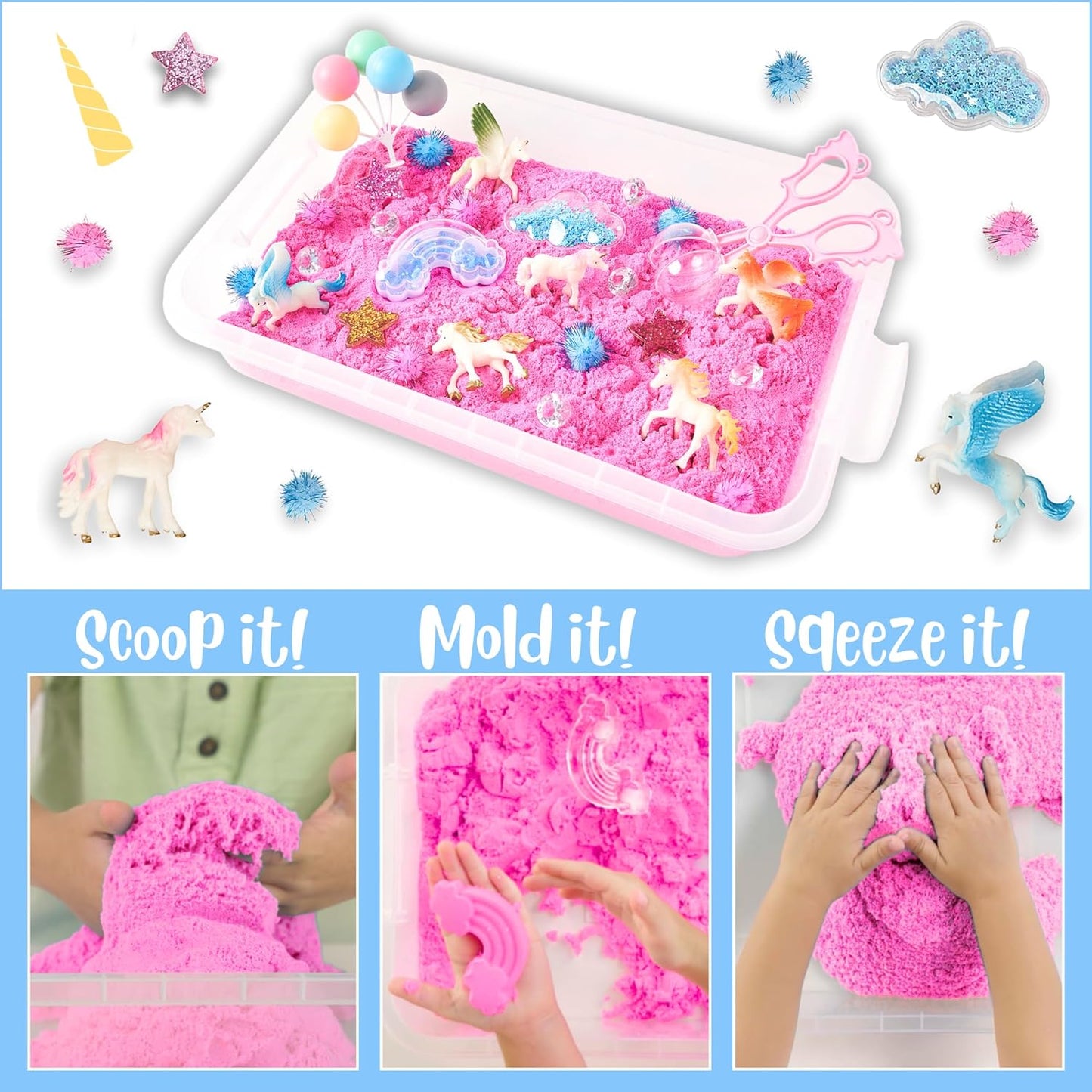 38 PCS Mermaid Sensory Bin with 2 lb Magic Sand, Ocean Molds & Treasure Accessories – Creative Sand Play Gift for Girls Ages 3–8