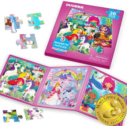 QUOKKA Magnetic Puzzles for Kids Ages 4-6 – Magnetic Fractions Learning Set for Kids 6-12 – Math Games for Homeschooling, Classrooms & Travel – 110 Magnets, 12 Task Pages, Marker – Toddler Travel Toys