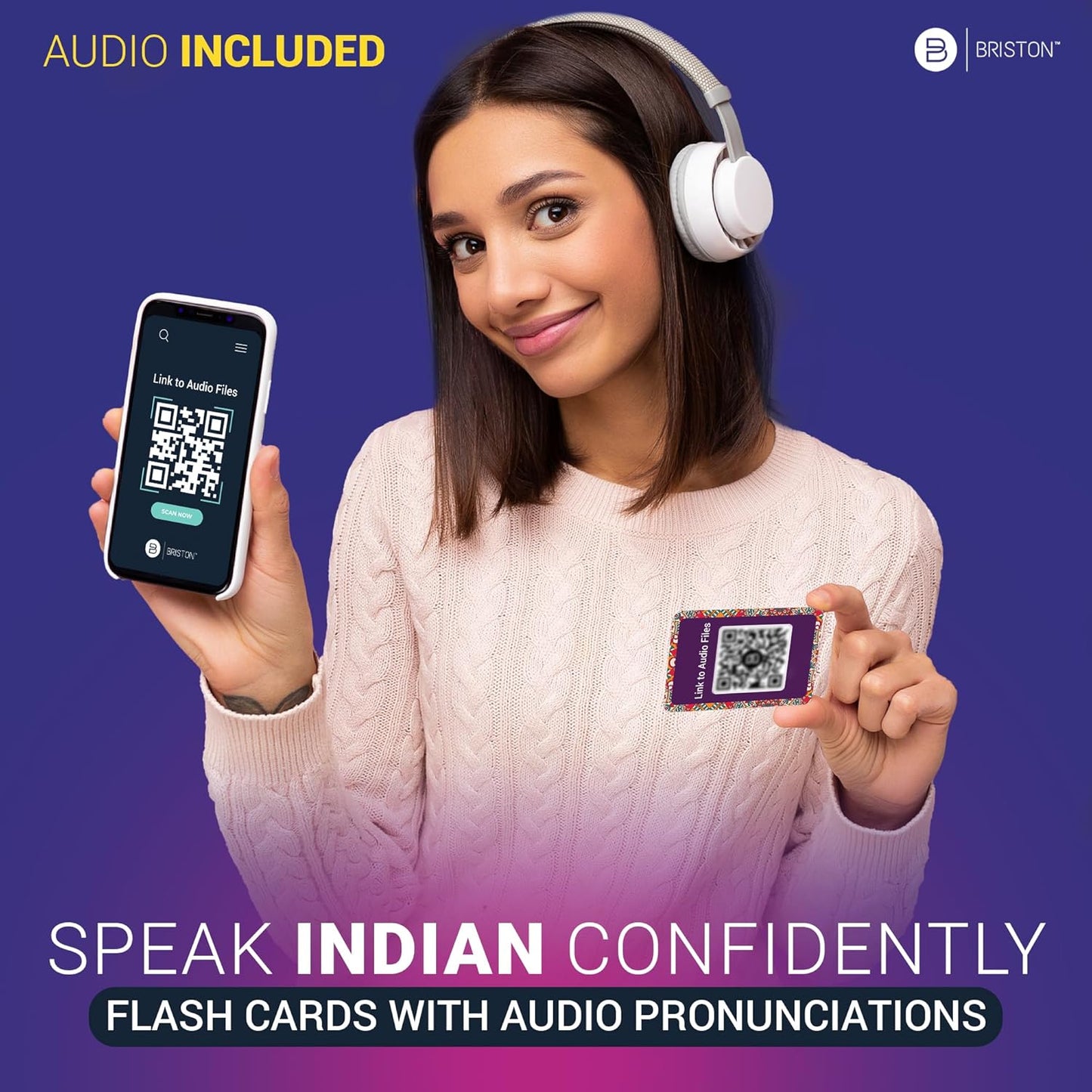 Briston Hindi Alphabet Flash Cards with Audio – Learn Hindi Letters and Pronunciation for Kids and Adults – Educational Language Learning Flashcards for Beginners, Classroom, Homeschool