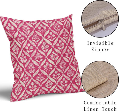 Blue Green Floral Block Print Pillow Covers 12X20 Set of 2, Flower Pattern Spring Summer Print Decorative Throw Pillow Covers Outdoor Farmhouse Seasonal Cushion Case Couch Sofa Bed Decor