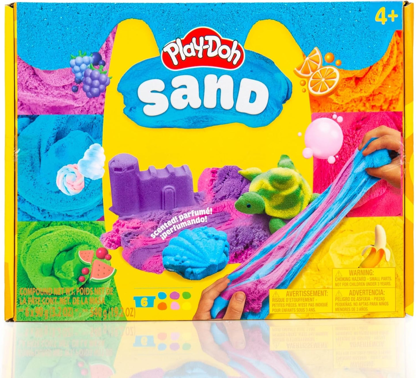 Play-Doh Sand Castle Bucket, 5 Colors & Scents of Play Sand, Resealable Cans with 5 Fun Tools, Sand Castle Building Kit, Creativity for Kids Sensory Bin, Toys for Soft Play