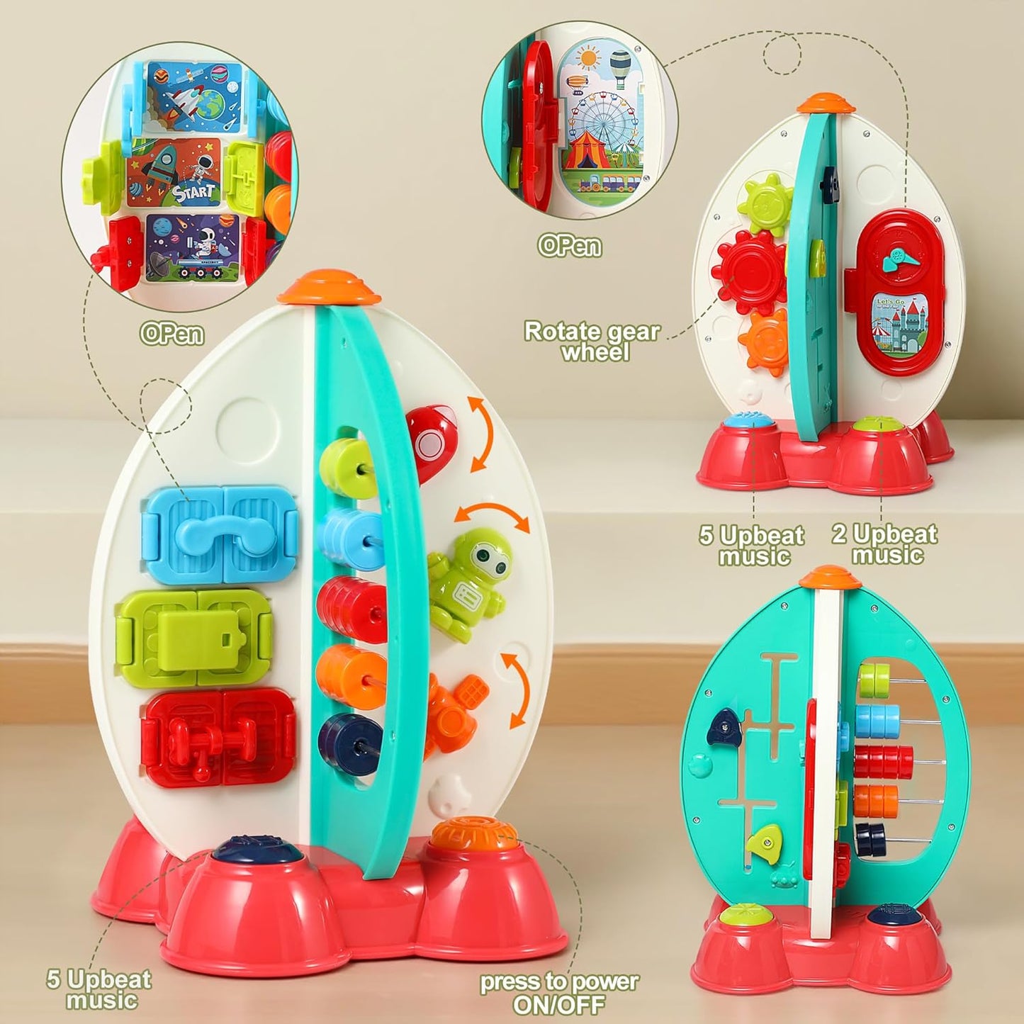 Musical Rocket Toy for Toddlers 1-3 ， Space Learning Toy with Lights & Songs ， Sensory Fine Motor Skills Development ， Birthday Gifts for Boys & Girls
