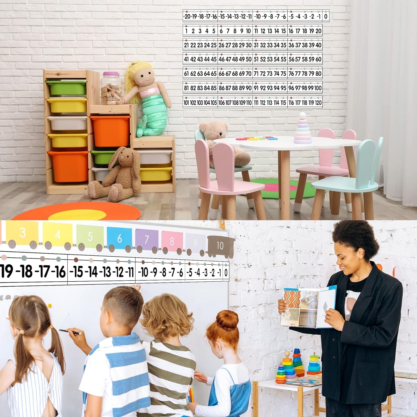 29 Pieces Number Line for Classroom Wall -20 to 120 Number Line Bulletin Board Border Boho Classroom Decorations Math Posters for Teachers