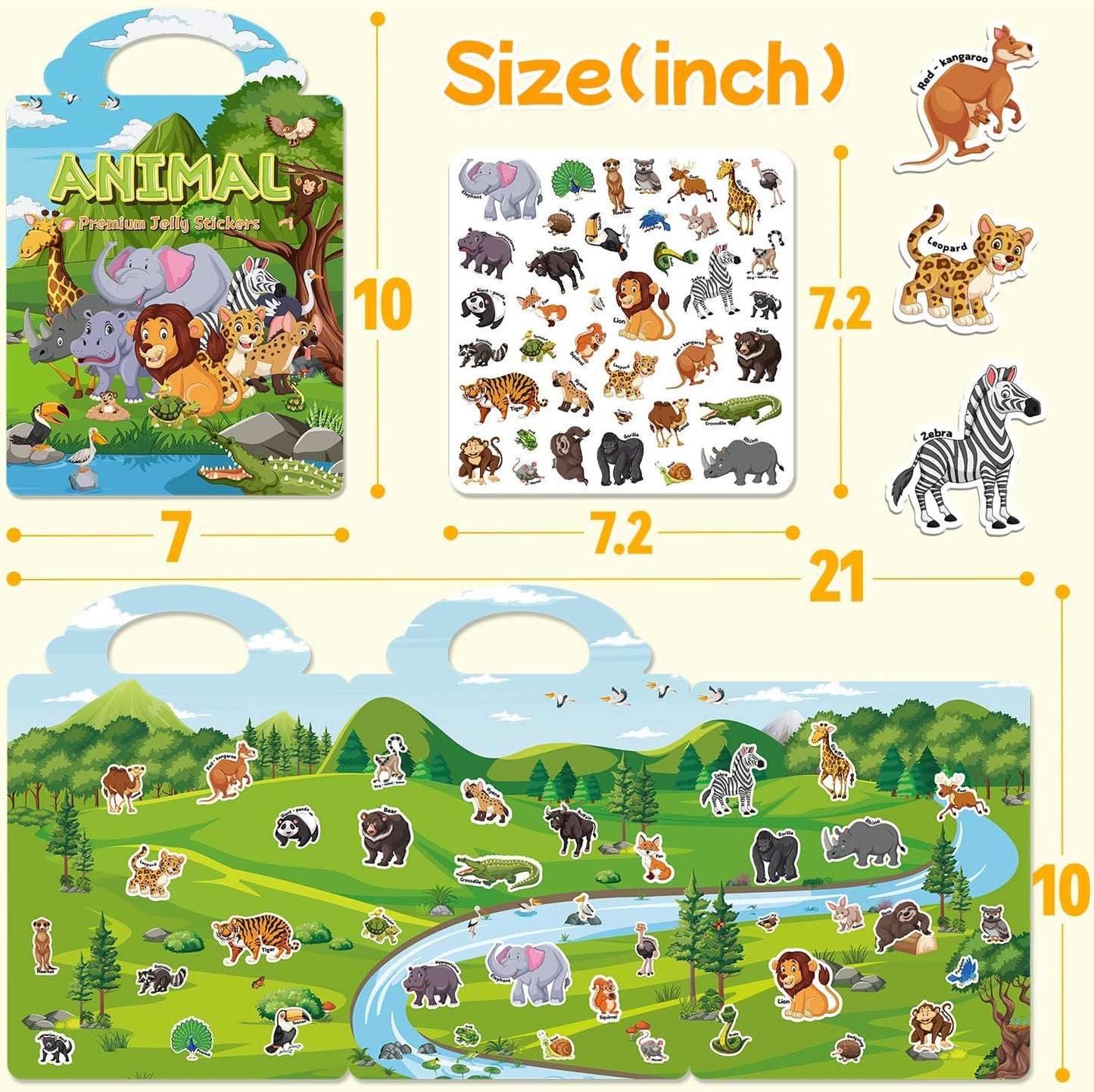 6 Sets Reusable Sticker Book for Toddlers 3-6, Jelly Sticker Books for Toddler, Travel Sticker Activity Toys for Kids 3 4 5 6 Years Old Girls & Boys