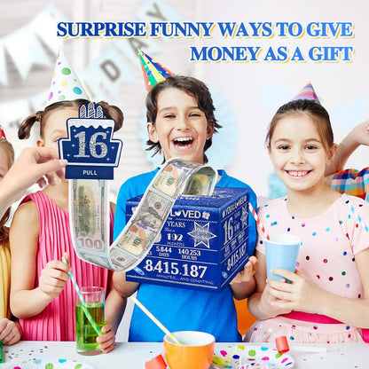 10 Happy Birthday Money Box for Cash Gift, 10th Birthday Decorations for Boys and Girls, Gifts for 10 Year Old Boy, Boy Gift Ideas, Cool Things for Teen -Blue with 100PCS Bags