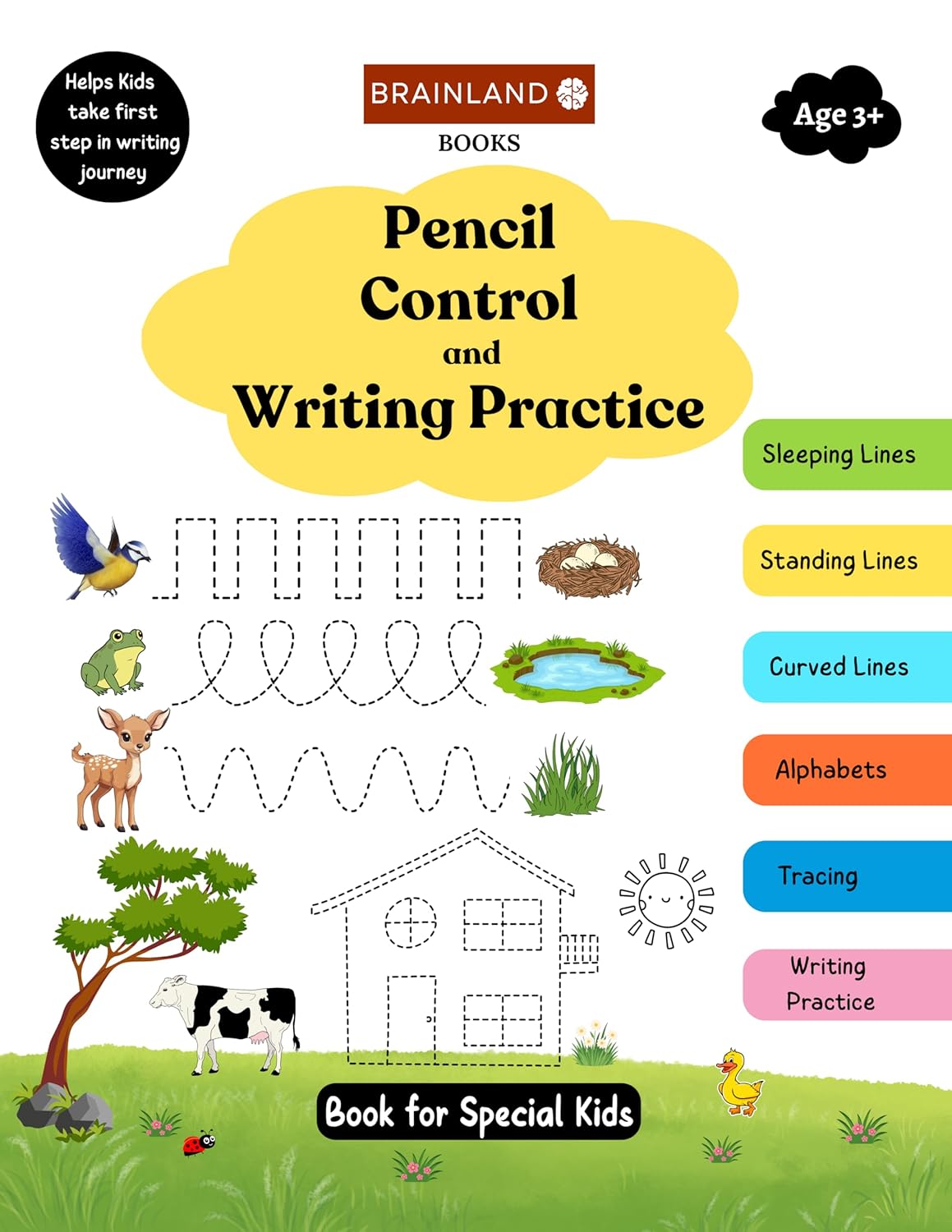 Pencil Control and Writing Practice Book for Special Kids - Helps Kids take first step in writing journey - Sleeping, Standing, Zig Zag Lines, Alphabets, Numbers and Tracing Practice