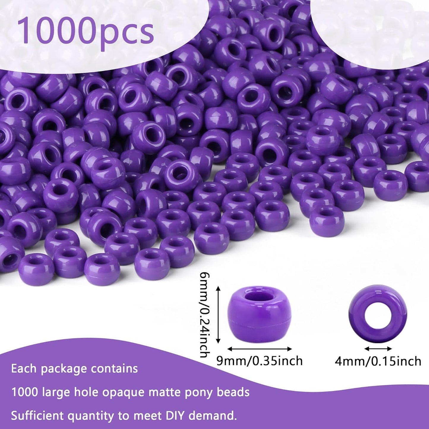 Red Pony Beads 1000Pcs 9mm Pony Beads Bulk Red Perler Beads for Friendship Bracelets Kandi Beads Hair Beads for Braids Beads for Crafts