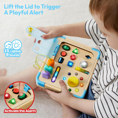 lalalark JOVA Electronic Busy Board – Montessori Learning Toddler Toy with 15 LED Light & 9 Sounds, 5 Switches & Plugs, Travel Toys Sensory Activity Board for 1 2 3 Years Old Boy & Girl Birthday Gift