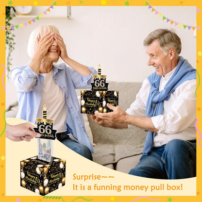 Birthday Money Box for Cash Gift Pull, Surprise Gift Boxes for Money, Money Holder Box with Pull Out Happy Birthday Card and 50Pcs Transparent Bags, Money Gift Ideas for Kids and Adults