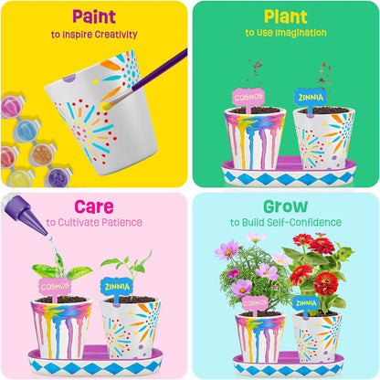 4 Set Paint & Plant Flower Gardening Kit - Gifts for Girls Ages 8-12, Arts and Crafts for Kids Ages 8-12, Kids Gardening Set, Toys Birthday Gifts for Kids Girls Boys Ages 6 7 8 9 10 11 12