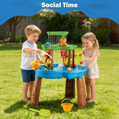 Water Table for Toddlers 3-5 Outdoor Toys for Kids Ages 4-8 3-Tier Kids Sand Water Tables with Fishing Game Set Activity Sensory Table Summer Gift Beach Outside Toys for Toddler Boys