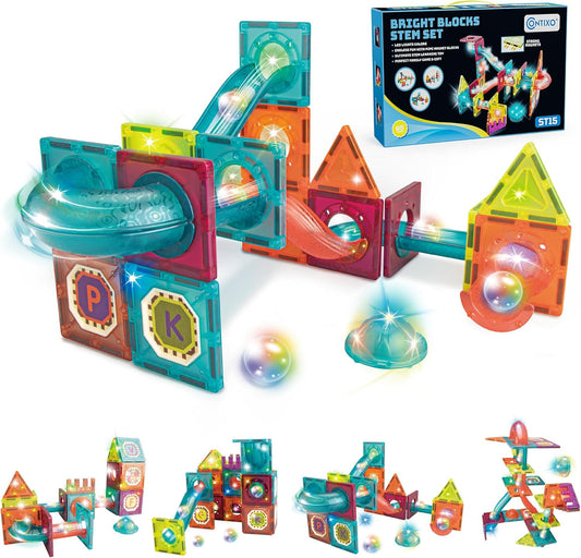Contixo STEM Building Toys - 110 pcs Marble 3D Magnetic Run Tiles Learning Stacking Educational Building Blocks Set, Creativity Beyond Imagination, Inspirational, Recreational Toy for Kids