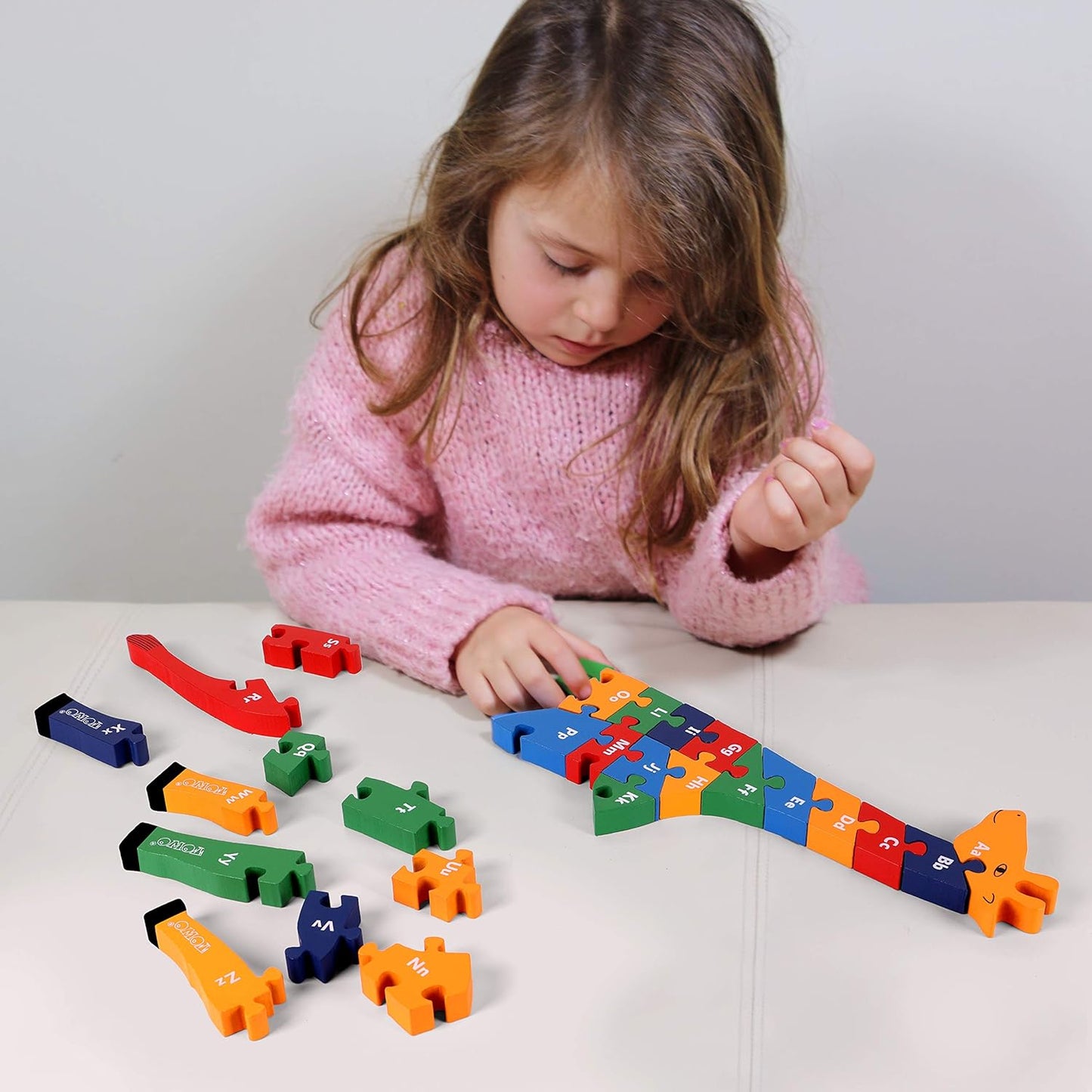 TOWO Wooden Giraffe Alphabet Blocks and Number Blocks Jigsaw Puzzle 41 cm Large Size 2 in 1 ABC Number Puzzle - Wooden Letter Puzzles Educational Toys for 3 Year olds