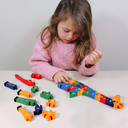 TOWO Wooden Giraffe Alphabet Blocks and Number Blocks Jigsaw Puzzle 41 cm Large Size 2 in 1 ABC Number Puzzle - Wooden Letter Puzzles Educational Toys for 3 Year olds