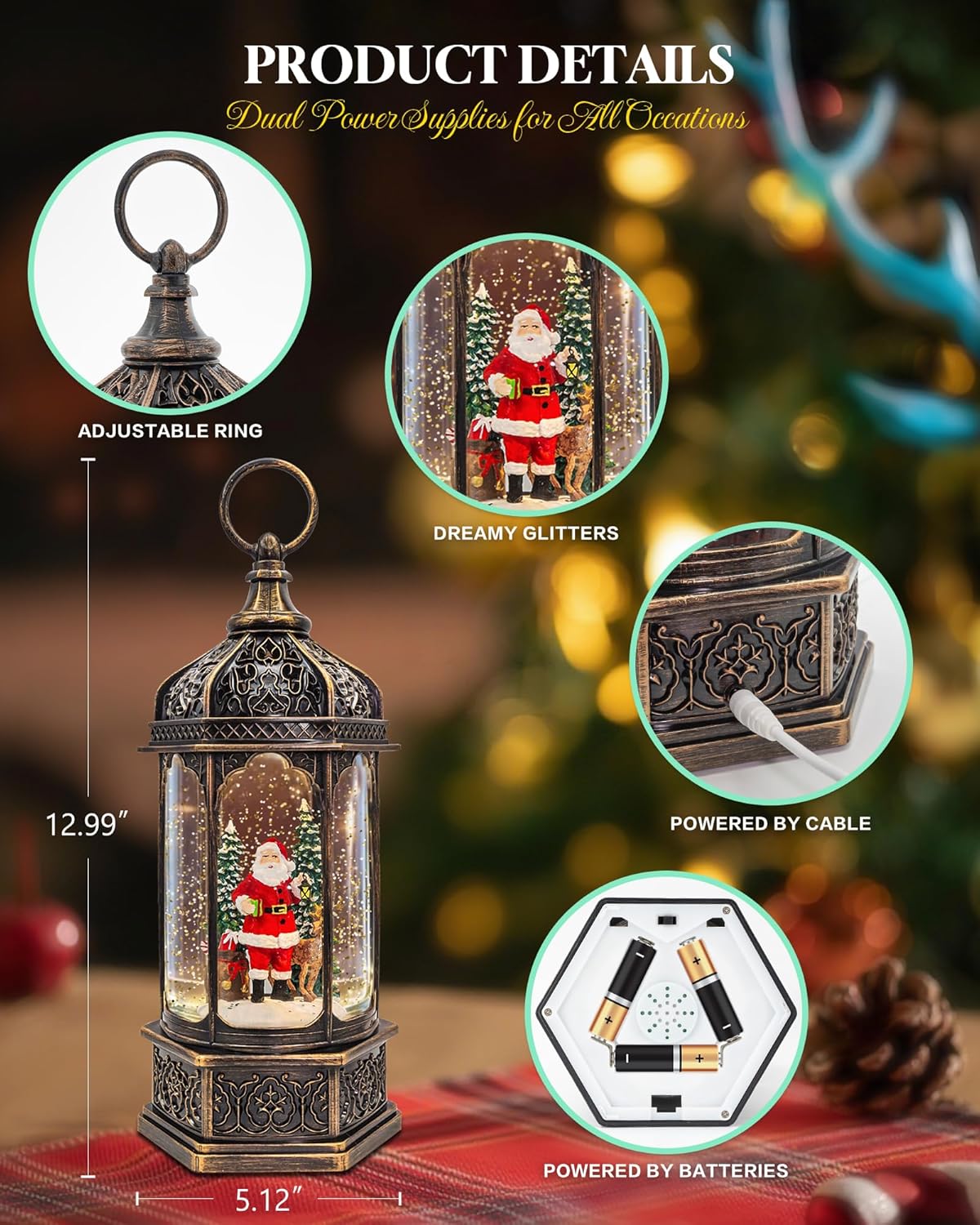 Musical Christmas Snow Globes Lantern, 7.87" Lighted Electric Snowglobes with 8 Holiday Songs 6H Timer Dual Power, Snowman Christmas Ornaments Snow Globe for Kids Adults Xmas Decor Gifts for Men Women
