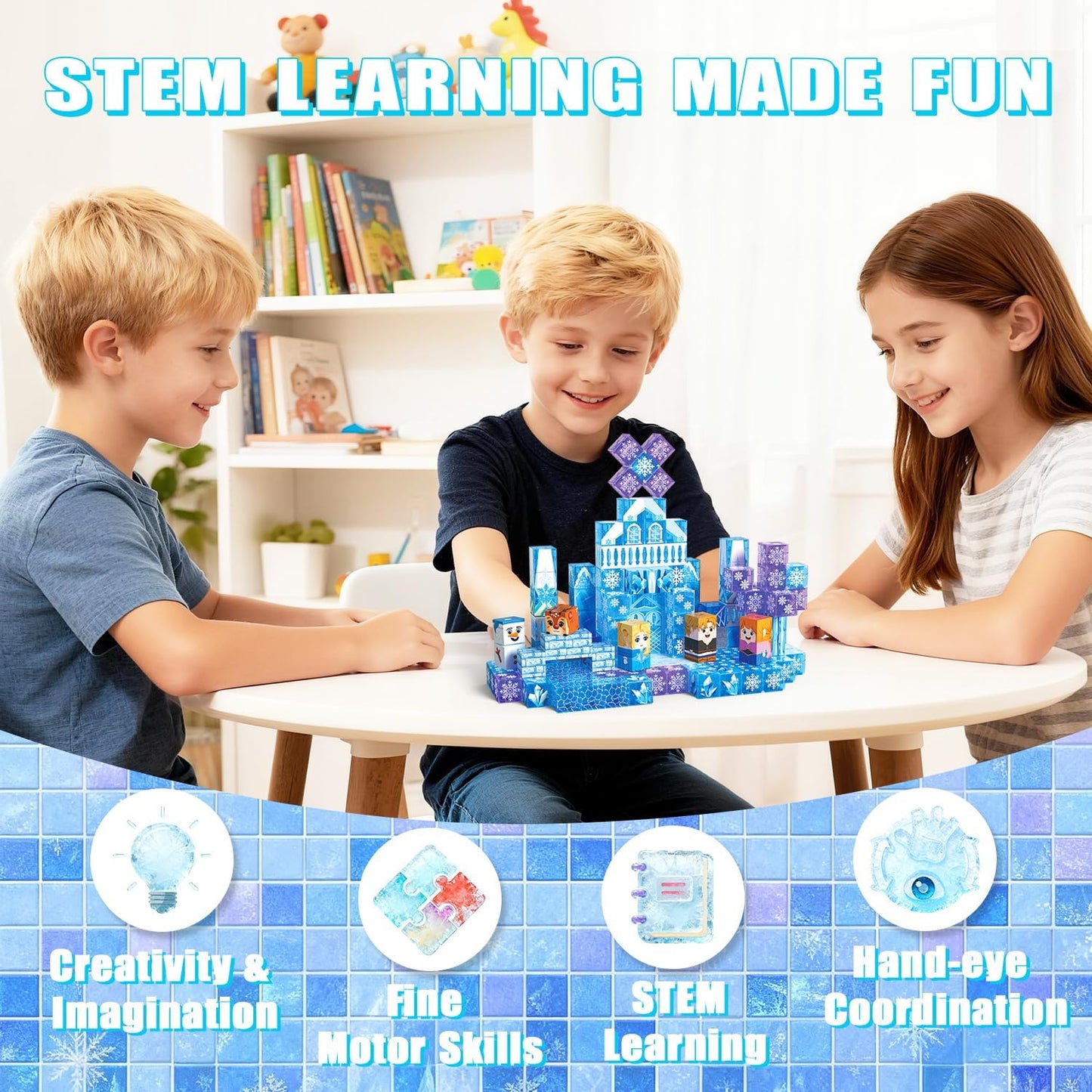 Magnetic Blocks, 150PCS Magnetic Building Blocks, Stacking Magnets for Kids, Sensory Toy for STEM Constructions Magnet Blocks for Girls Age 3+, Christmas Birthday Gifts (Snow Castle)