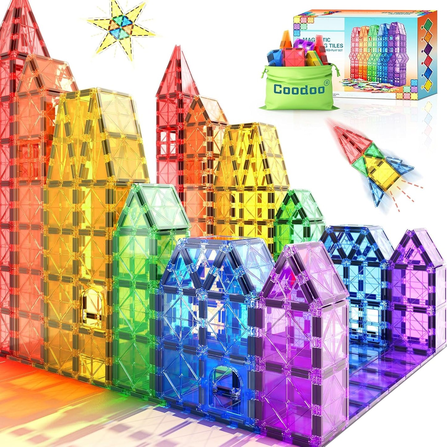 Coodoo Magnetic Tiles Kids Toys STEM Magnet Toy for Toddler Magnetic Blocks Building Preschool Learning Sensory Montessori Toys for 3+ Year Old Boys and Girls, Safe Creativity Toddler Kids Toy 40PCS